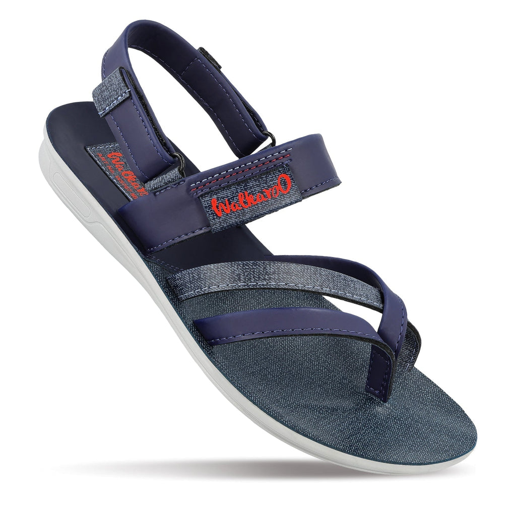 Walkaroo Men Strappy Slide Sandals - W5767 Blue Grey - Walkaroo Footwear