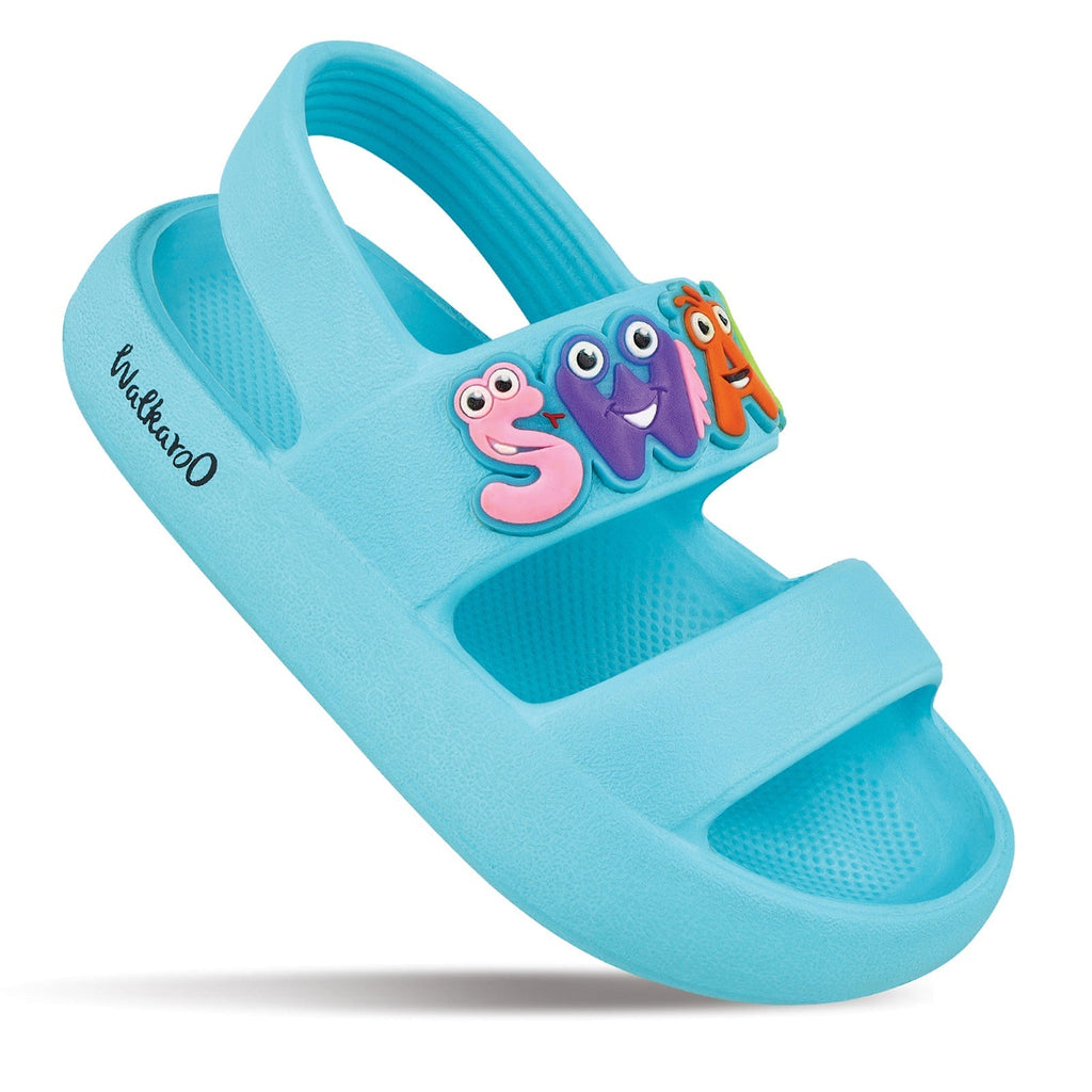 Walkaroo Kids Solid Clog Sandals - WK374 Sky Blue - Walkaroo Footwear