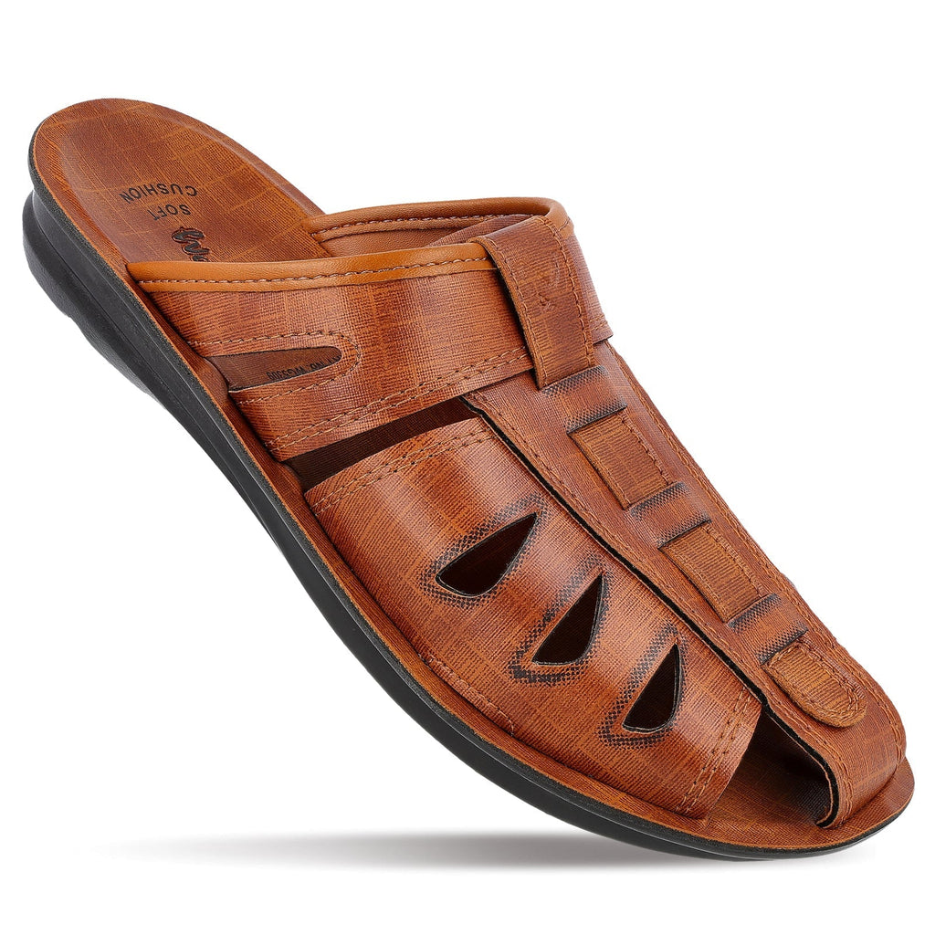 Walkaroo Men Fishermen Cut Slide Sandals - WG5309 Tan - Walkaroo Footwear