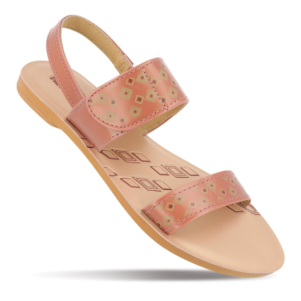 Walkaroo Womens Ankle Strap Flat Sandal - WL7802 Peach - Walkaroo Footwear