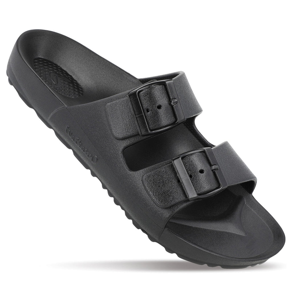 Walkaroo Men Slip On Slide Sandals - WC4808 Black - Walkaroo Footwear