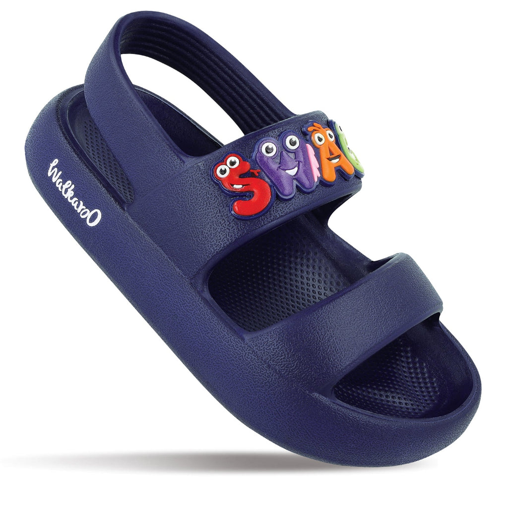 Walkaroo Kids Solid Clog Sandals - WK374 Navy Blue - Walkaroo Footwear