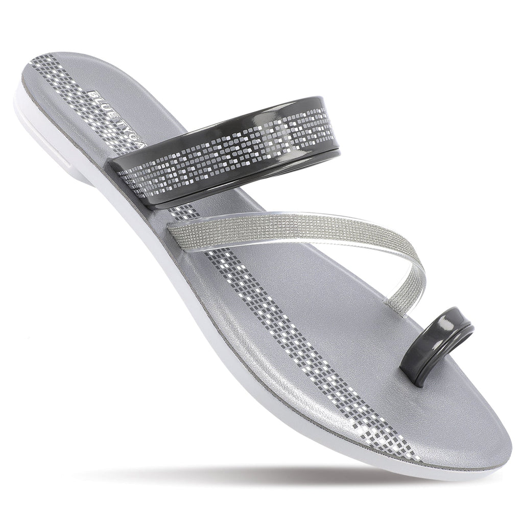 Blue Tyga Womens Cross Strap Slide Sandals - BT2303 Grey - Walkaroo Footwear