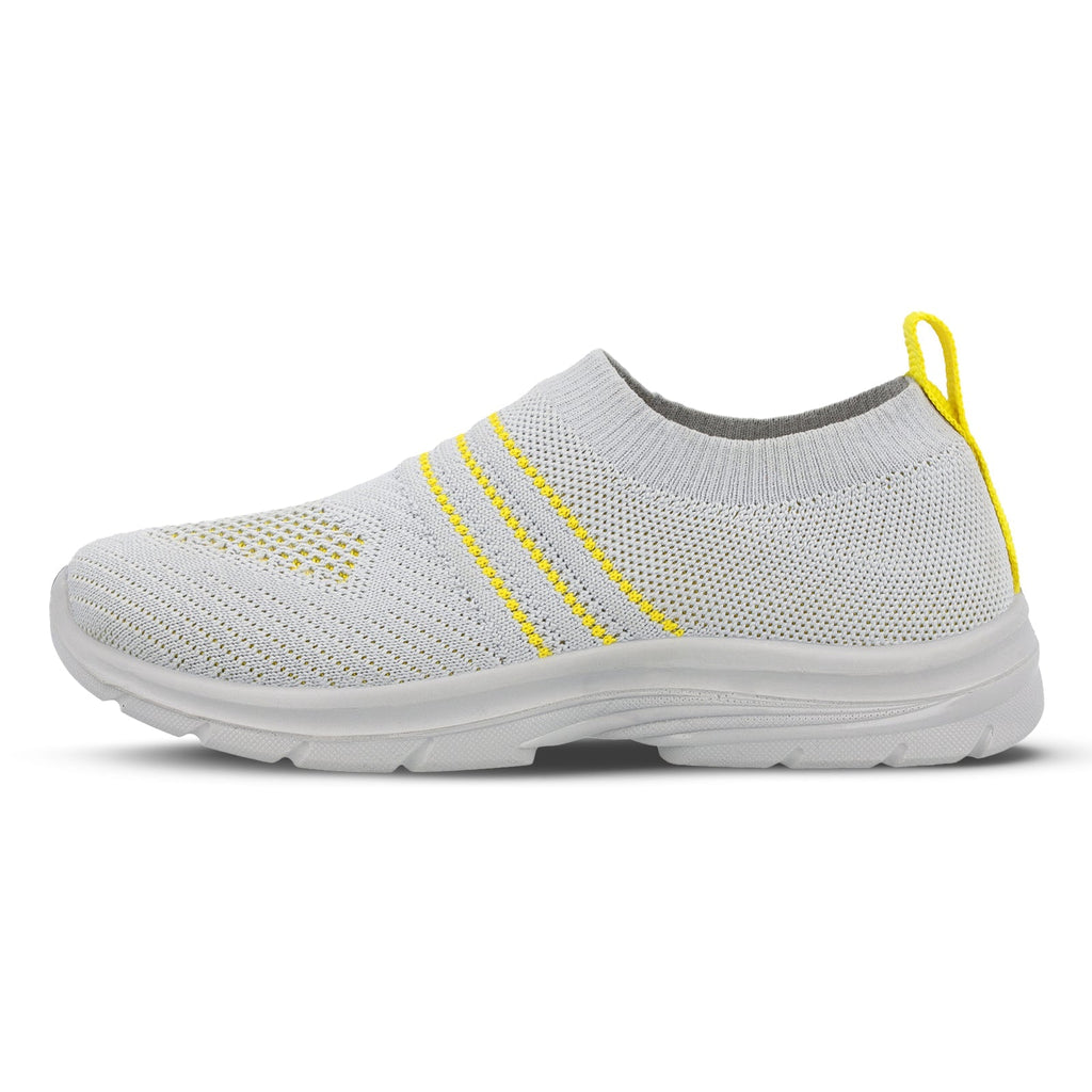 Walkaroo Kids Pull-on Sock Shoes - WK325 Grey Yellow - Walkaroo Footwear