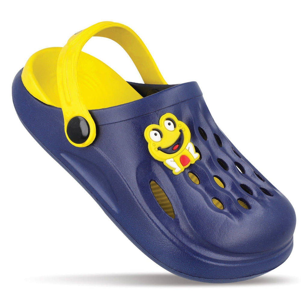 Walkaroo Basix Kids Solid Clog Sandals - WK360 Navy Blue Yellow - Walkaroo Footwear