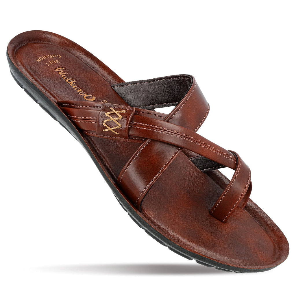 Walkaroo Men Cross Strap Slide Sandals - 13322 Tan - Walkaroo Footwear