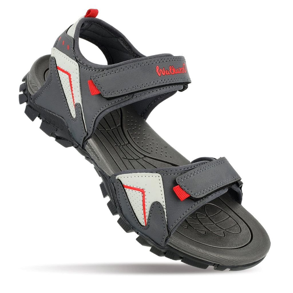 Walkaroo Men Strappy Floater Sandals - WC4362 Grey Red - Walkaroo Footwear