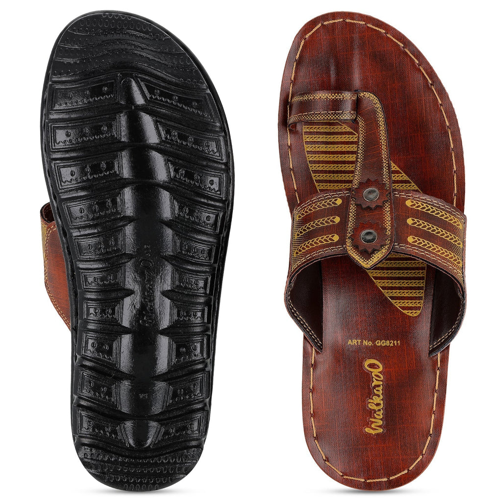 Walkaroo Men Kolhapuri Slide Sandals - GG8211 Brown - Walkaroo Footwear