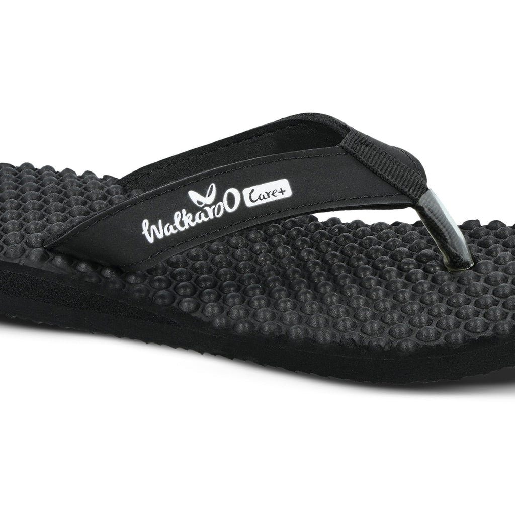 Walkaroo Womens Textured Care Plus Flip-Flop - WH3950 Black - Walkaroo Footwear