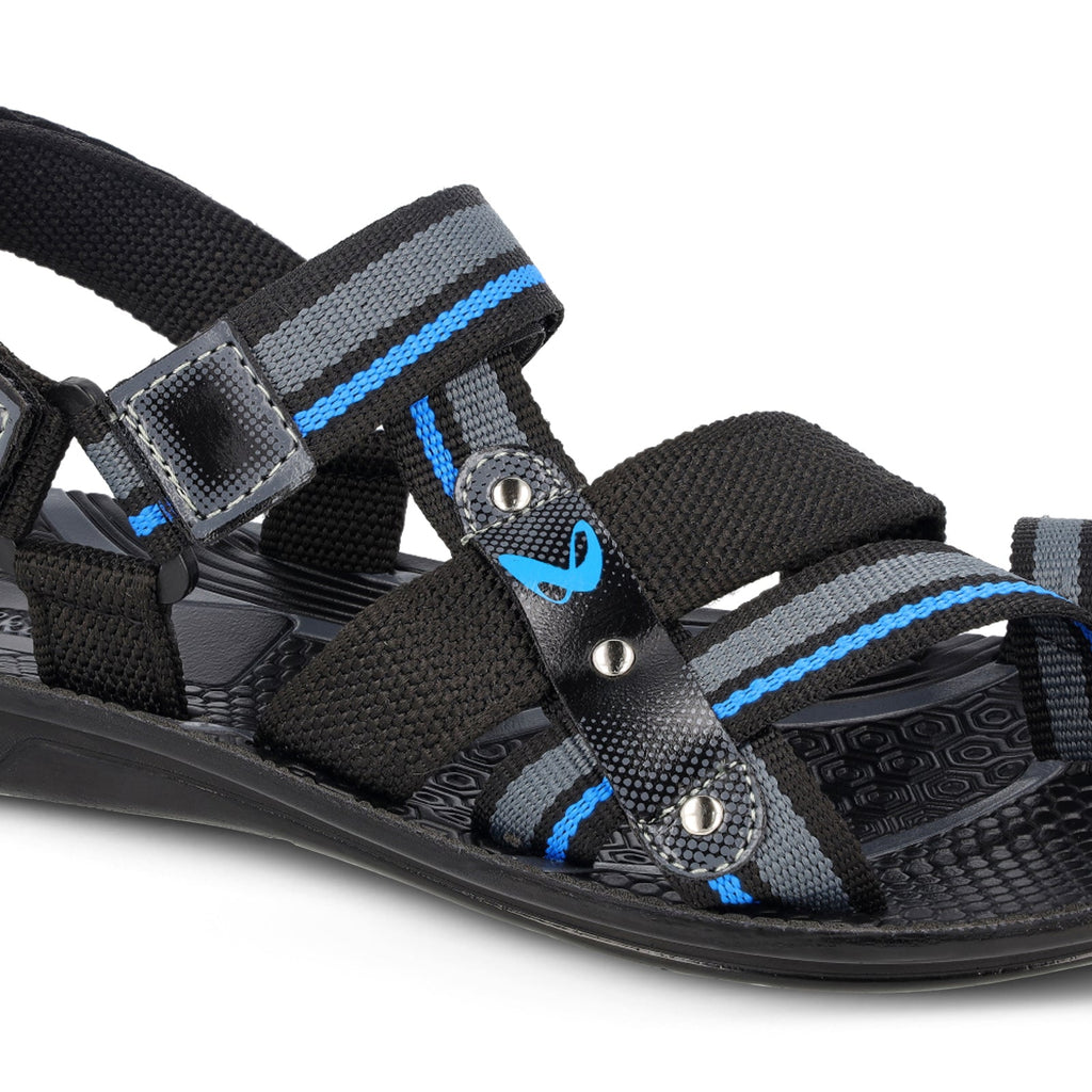 Walkaroo Men Strappy Floater Sandals - W22108 Black Blue - Walkaroo Footwear