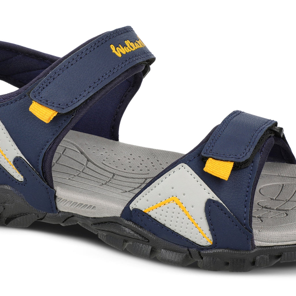 Walkaroo Men Strappy Floater Sandals - WC4362 Navy Blue Yellow - Walkaroo Footwear