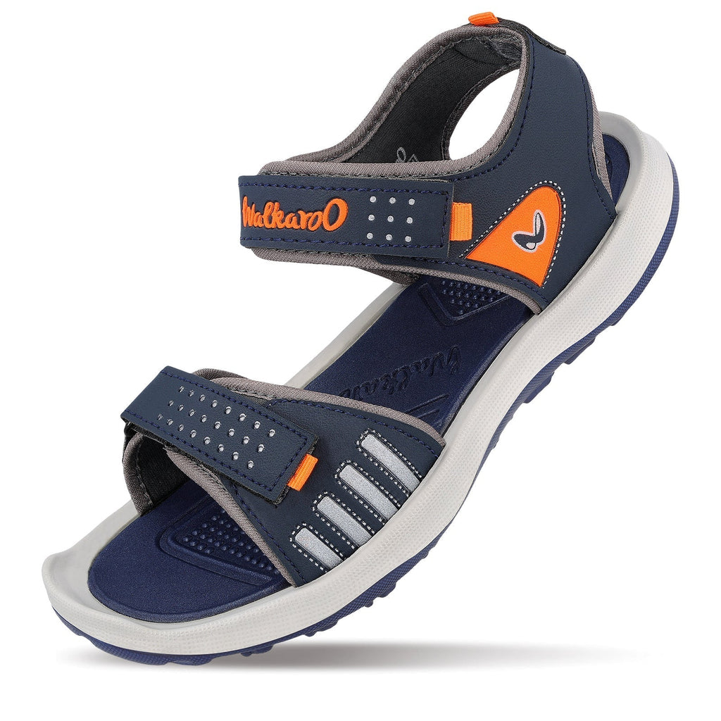 Walkaroo Men Strappy Floater Sandals - WC4301 Navy Blue orange - Walkaroo Footwear