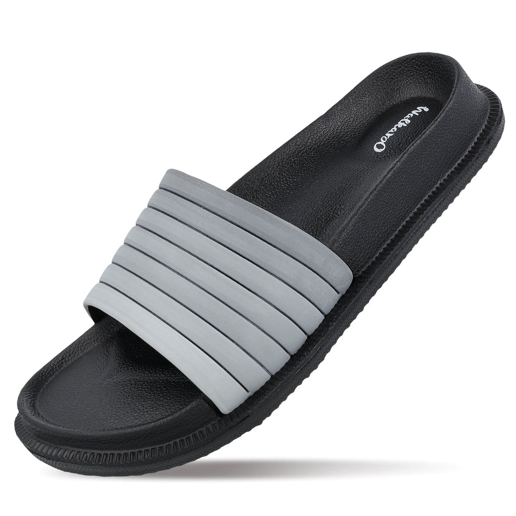 Walkaroo Mens Flip Flop Sliders - WC4845 Black Grey - Walkaroo Footwear