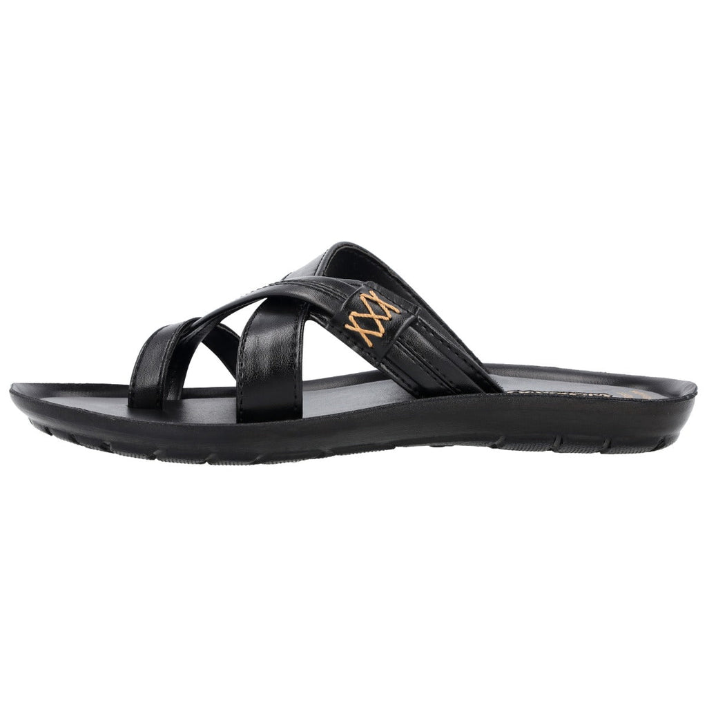 Walkaroo Men Cross Strap Slide Sandals - 13322 Black - Walkaroo Footwear