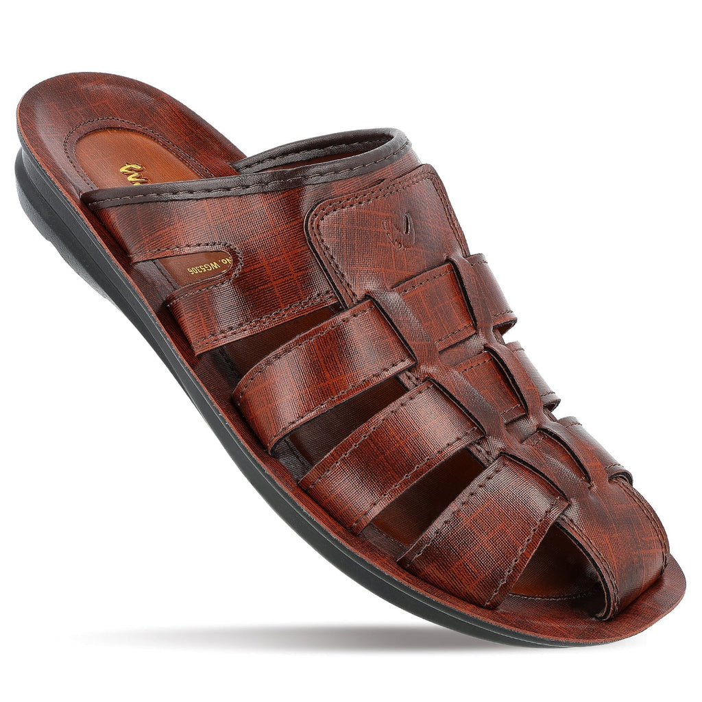 Walkaroo Men Fishermen Cut Slide Sandals - WG5306 Brown - Walkaroo Footwear