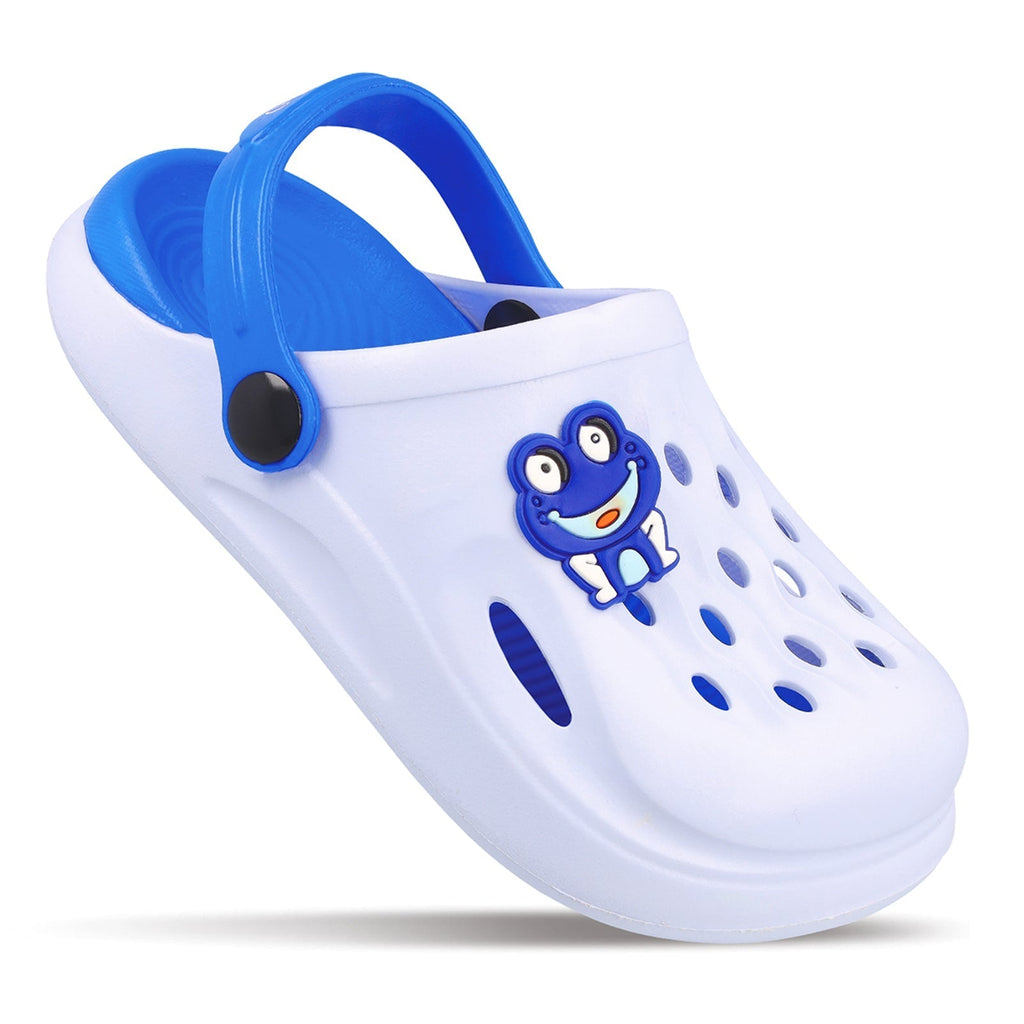 Walkaroo Basix Kids Solid Clog Sandals - WK360 White Blue - Walkaroo Footwear