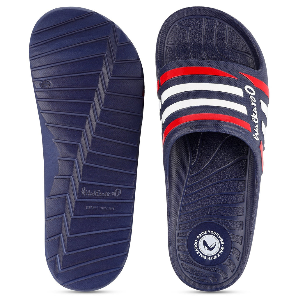 Walkaroo Mens Flip Flop Sliders - WC4835 Navy Blue - Walkaroo Footwear