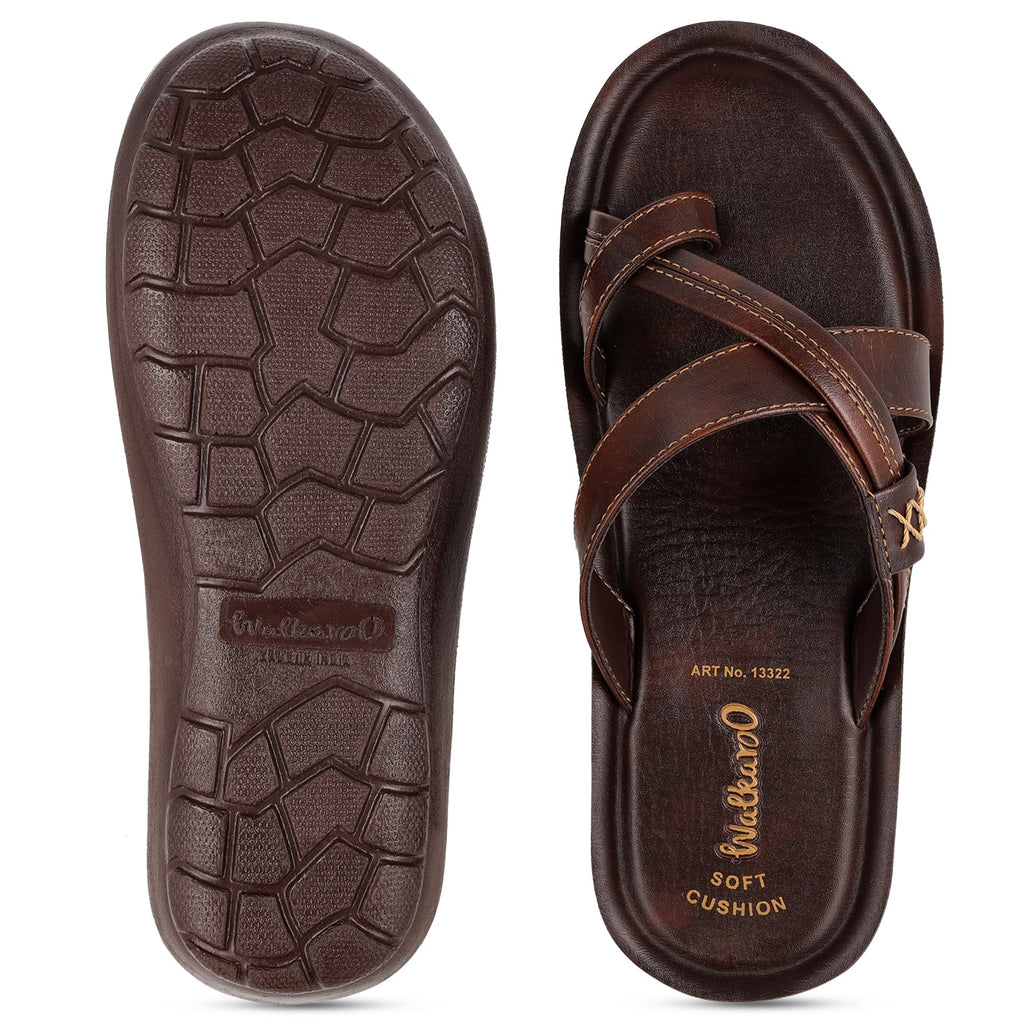 Walkaroo Men Cross Strap Slide Sandals - 13322 Brown - Walkaroo Footwear