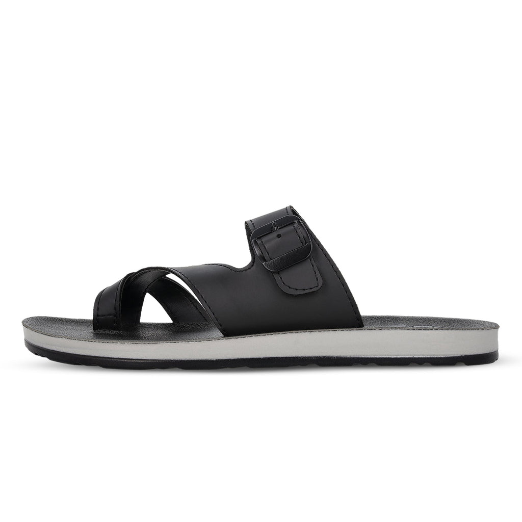 Walkaroo Men Cross Strap Slide Sandals - 13320 Black - Walkaroo Footwear