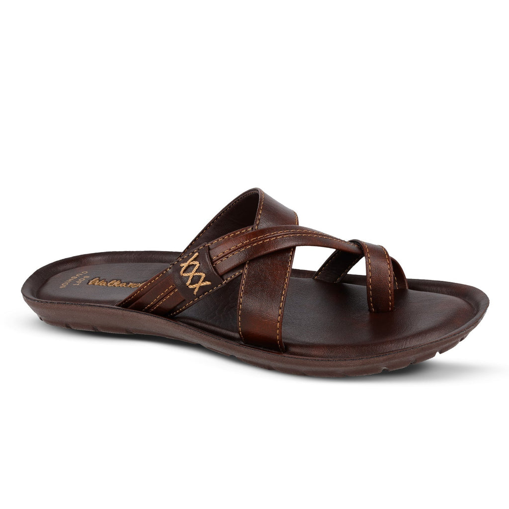 Walkaroo Men Cross Strap Slide Sandals - 13322 Brown - Walkaroo Footwear