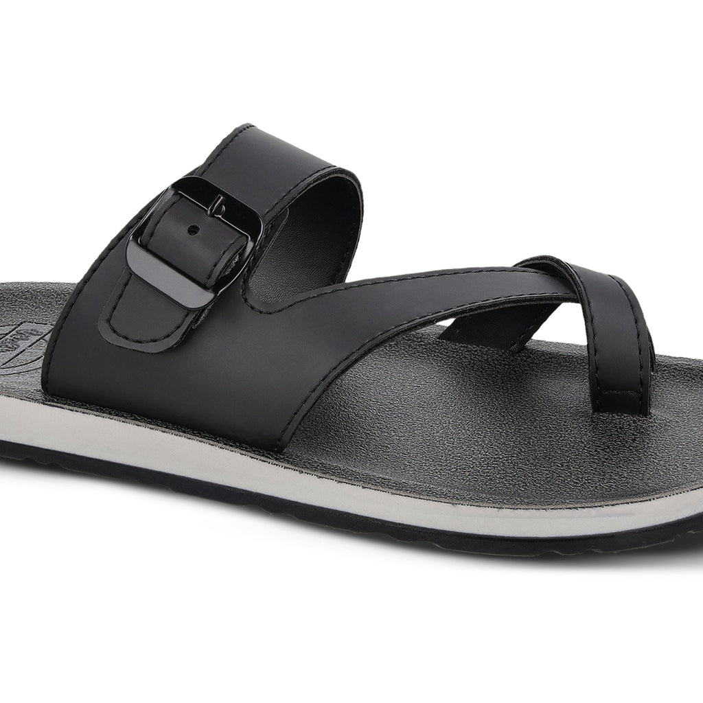 Walkaroo Men Cross Strap Slide Sandals - 13320 Black - Walkaroo Footwear