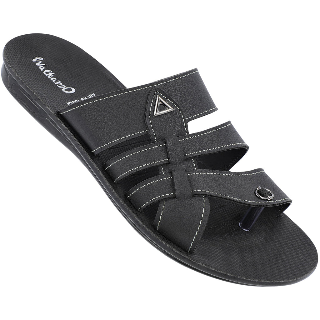 Walkaroo Basix Men Cross Strap Slide Sandals - BX2624 Black - Walkaroo Footwear