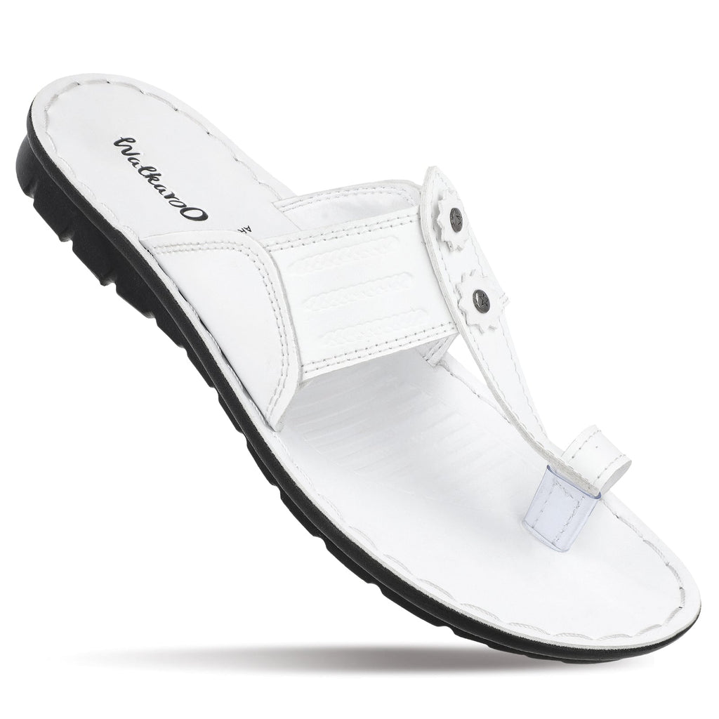 Walkaroo Men Kolhapuri Slide Sandals - GG8211 White - Walkaroo Footwear