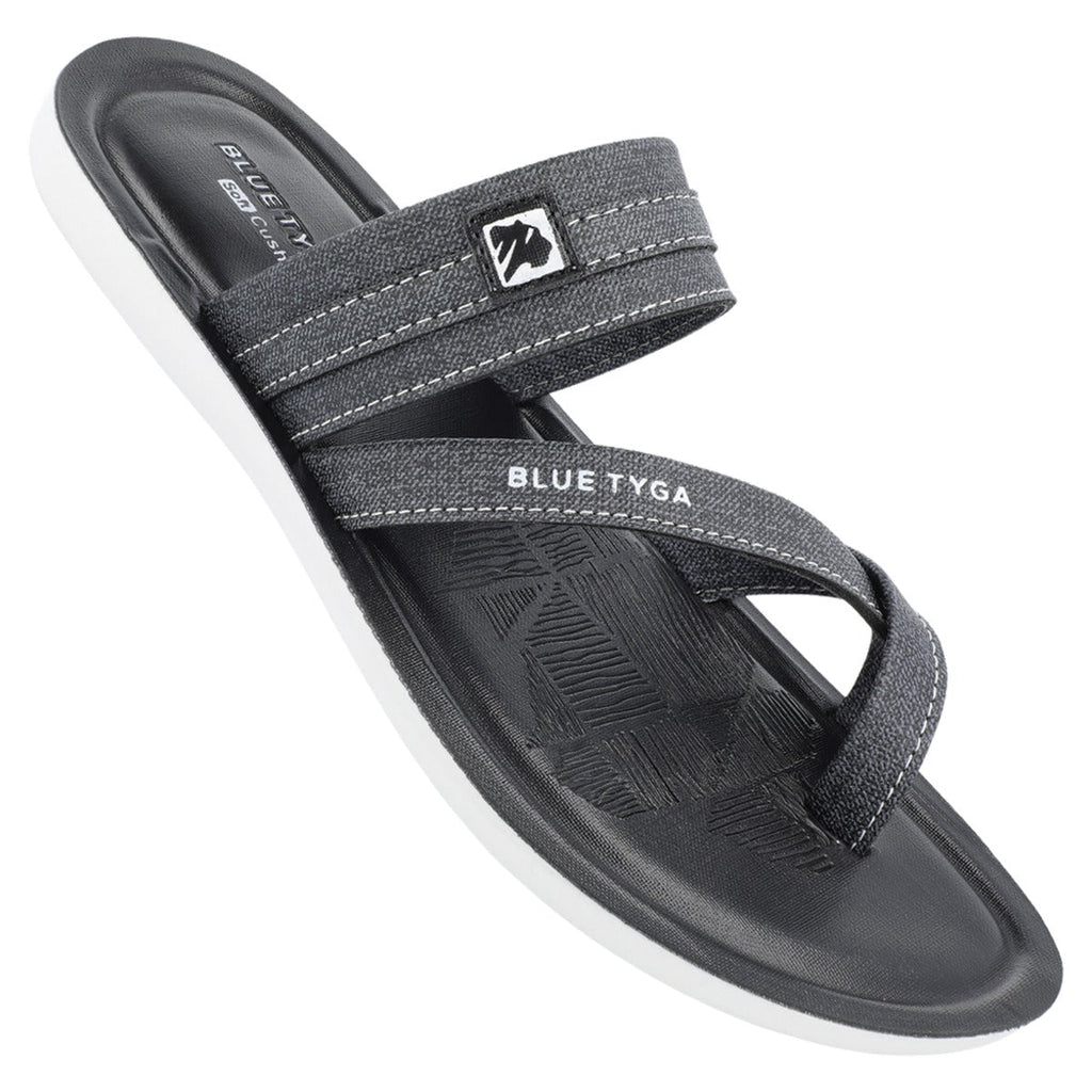 Blue Tyga Men Cross Strap Slide Sandals - BT1302 Black - Walkaroo Footwear