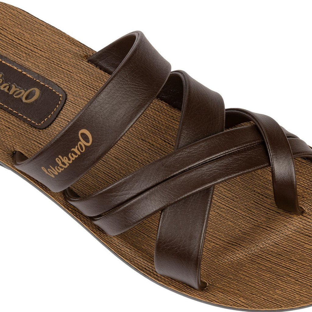 Walkaroo Men Cross Strap Slide Sandals - W5687 Brown - Walkaroo Footwear