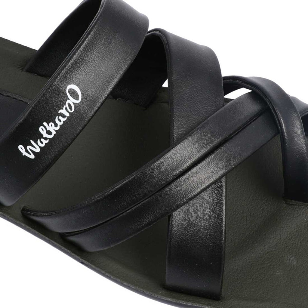 Walkaroo Men Cross Strap Slide Sandals - W5687 Green - Walkaroo Footwear