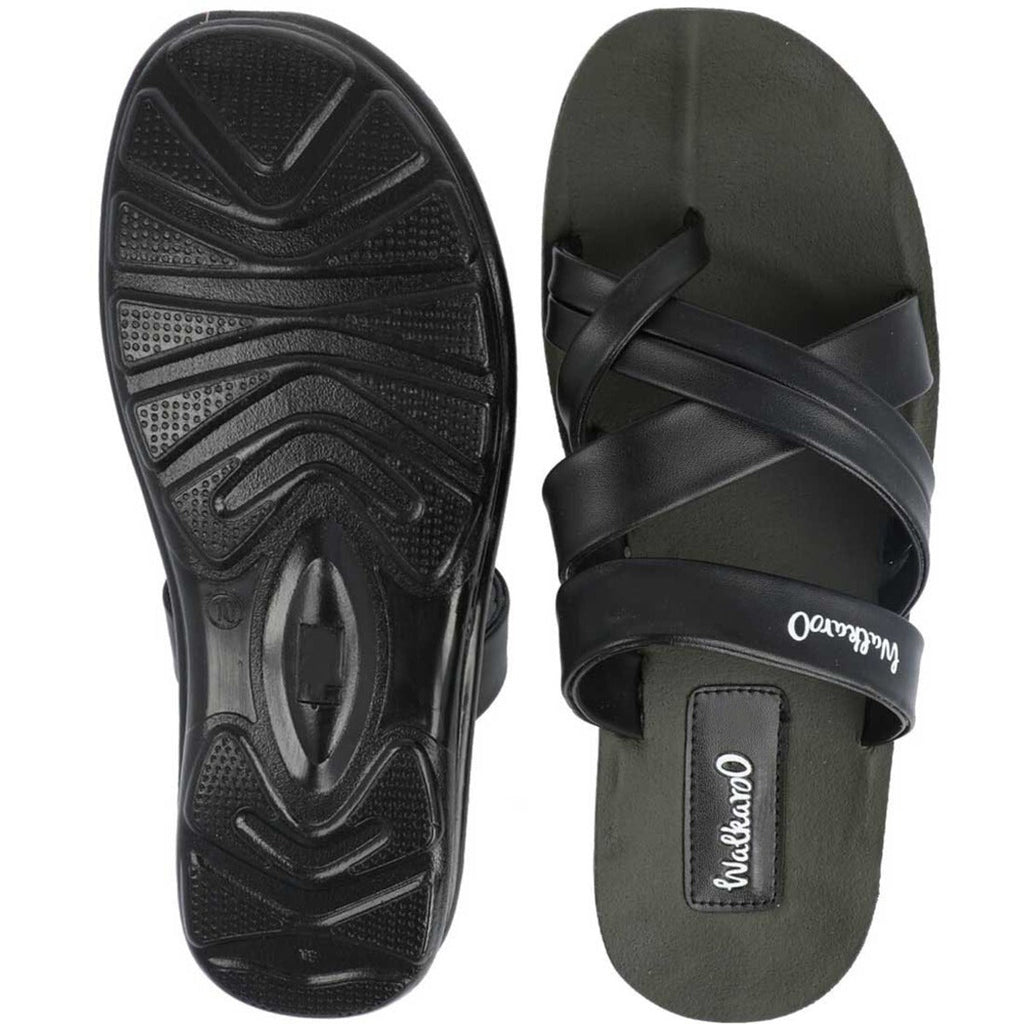 Walkaroo Men Cross Strap Slide Sandals - W5687 Green - Walkaroo Footwear