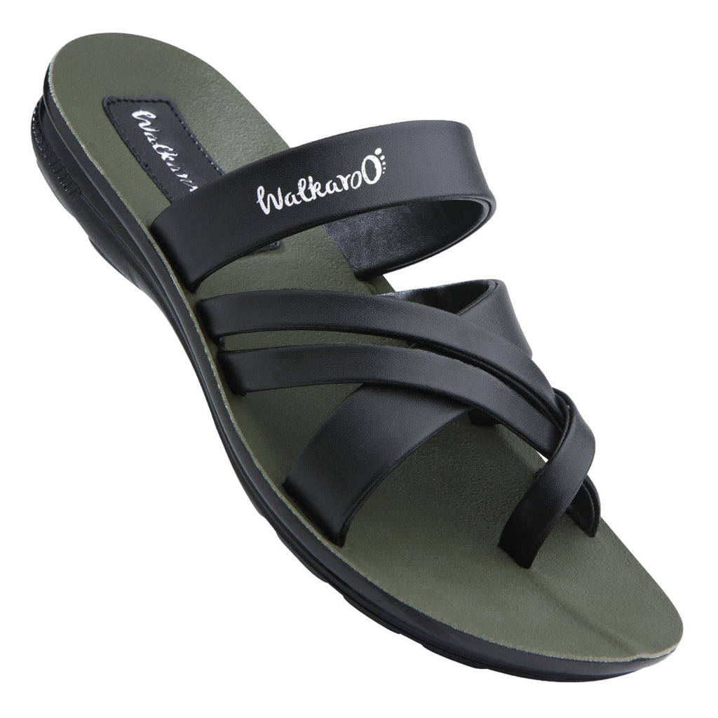 Walkaroo Men Cross Strap Slide Sandals - W5687 Green - Walkaroo Footwear