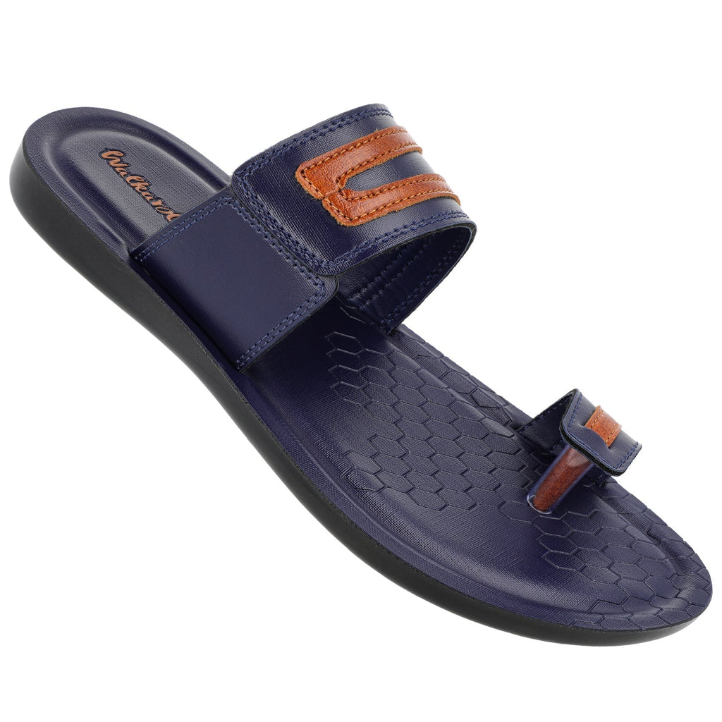 Walkaroo Men Toe Ring Slide Sandals - WG5334 BLUE TAN - Walkaroo Footwear