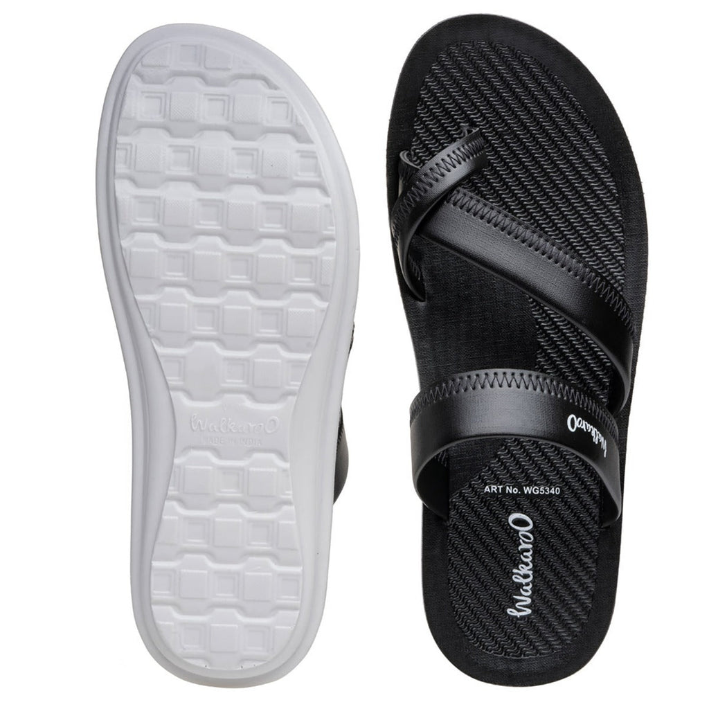 Walkaroo Men Cross Strap Slide Sandals - WG5340 Black - Walkaroo Footwear