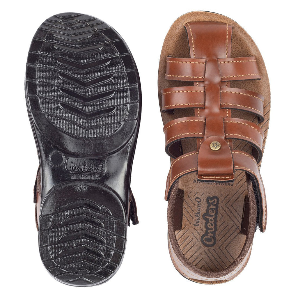 Walkaroo Kids Solid Fisherman Sandals - WK042 Brown - Walkaroo Footwear