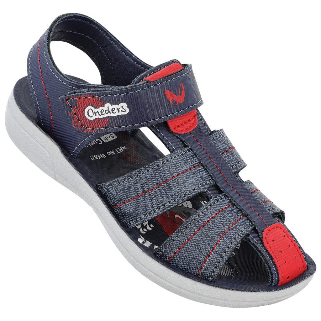 Walkaroo Kids Solid Fisherman Sandal - WK627 Blue Red - Walkaroo Footwear