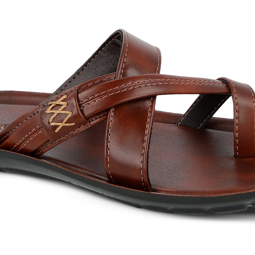 Walkaroo Men Cross Strap Slide Sandals - 13322 Tan - Walkaroo Footwear