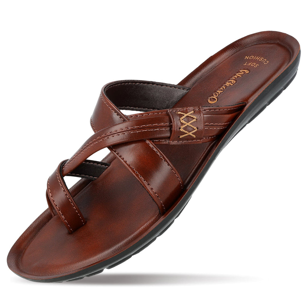 Walkaroo Men Cross Strap Slide Sandals - 13322 Tan - Walkaroo Footwear